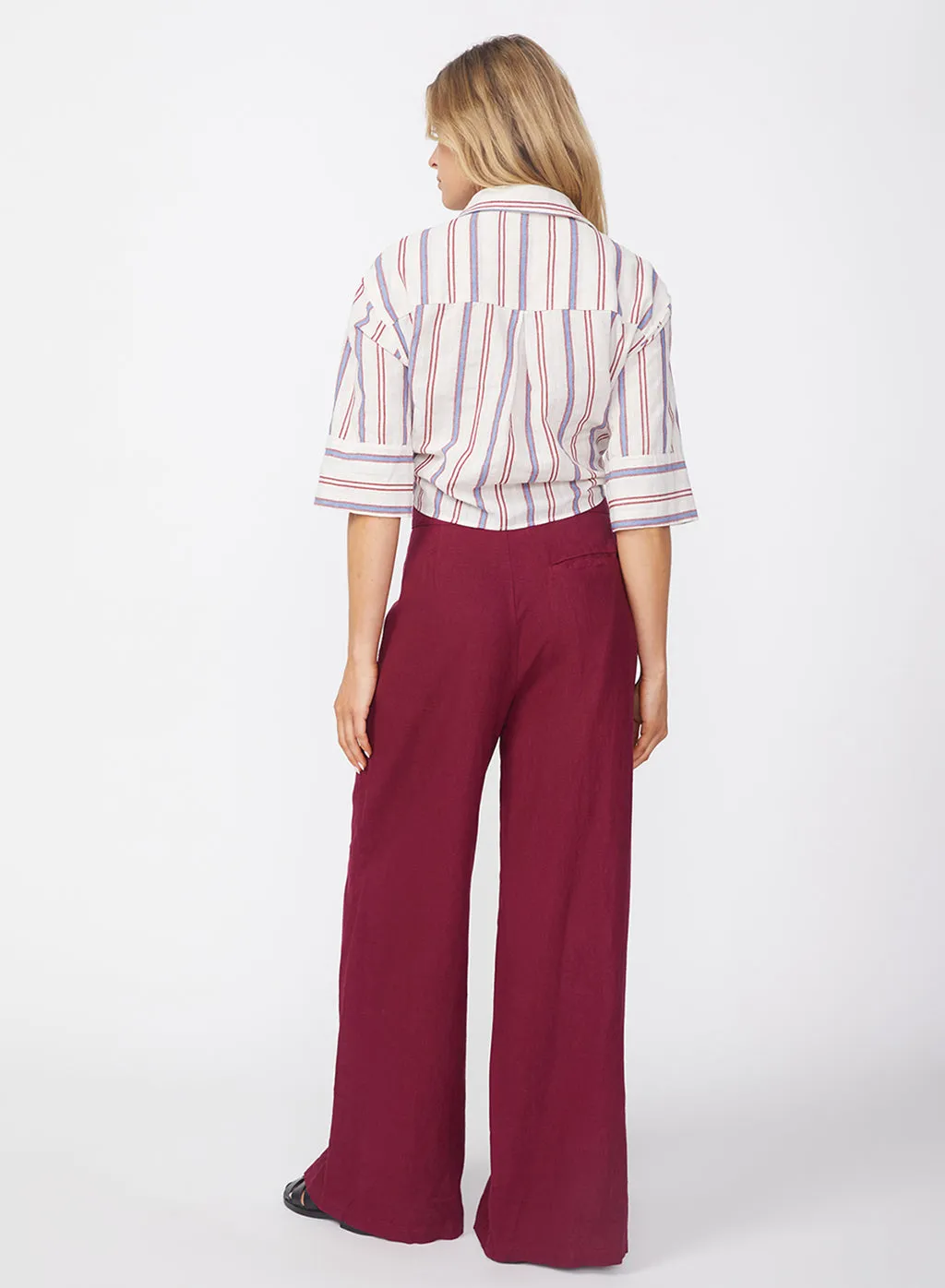 Luxe 2x1 Rib 90's Tank & Linen Wide Leg Trouser Set in Bordeaux sold by Stateside product image thumbnail 4