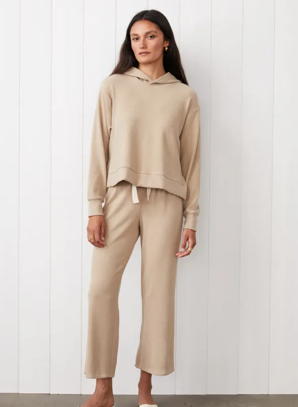 Honeyluxe Hoodie With Side Slits & Drawstring Cropped Flare Pant Set in Taupe made by Stateside