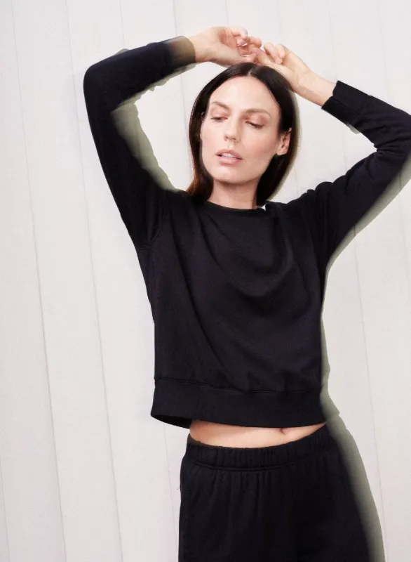 Softest Fleece Crewneck Pullover in Black sold by Stateside