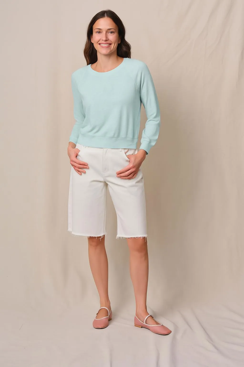 Supima Slub Jersey Raglan Sweatshirt Tee in Sea Glass sold by Stateside