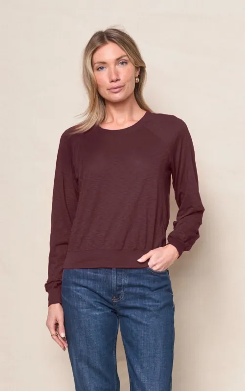 Supima Slub Jersey Raglan Sweatshirt Tee in Cabernet made by Stateside