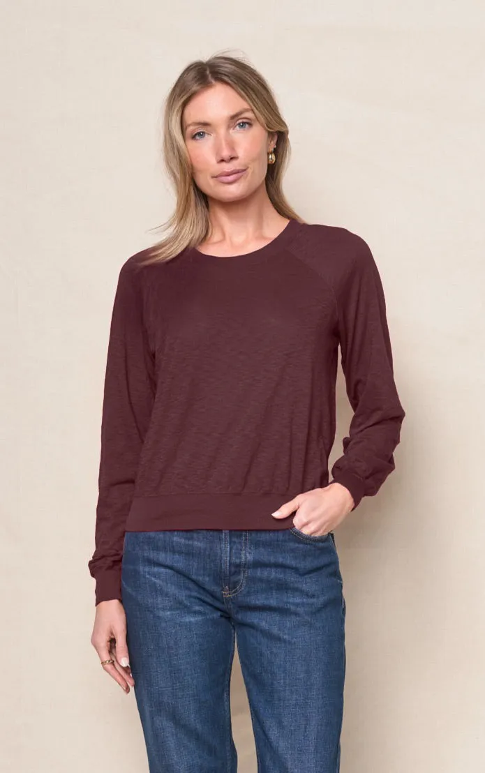 Supima Slub Jersey Raglan Sweatshirt Tee in Cabernet sold by Stateside