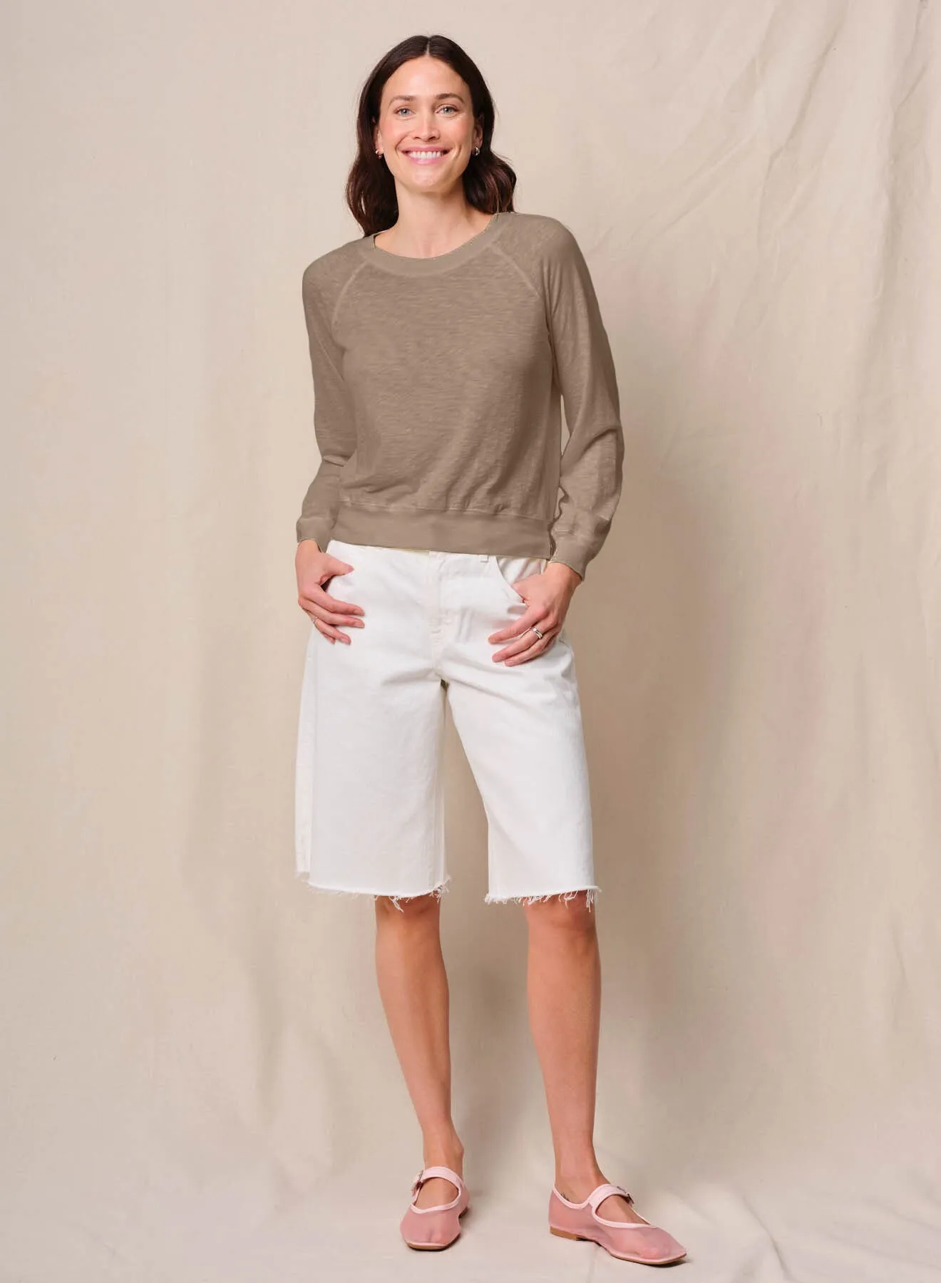 Supima Slub Jersey Raglan Sweatshirt Tee in Bay Leaf sold by Stateside