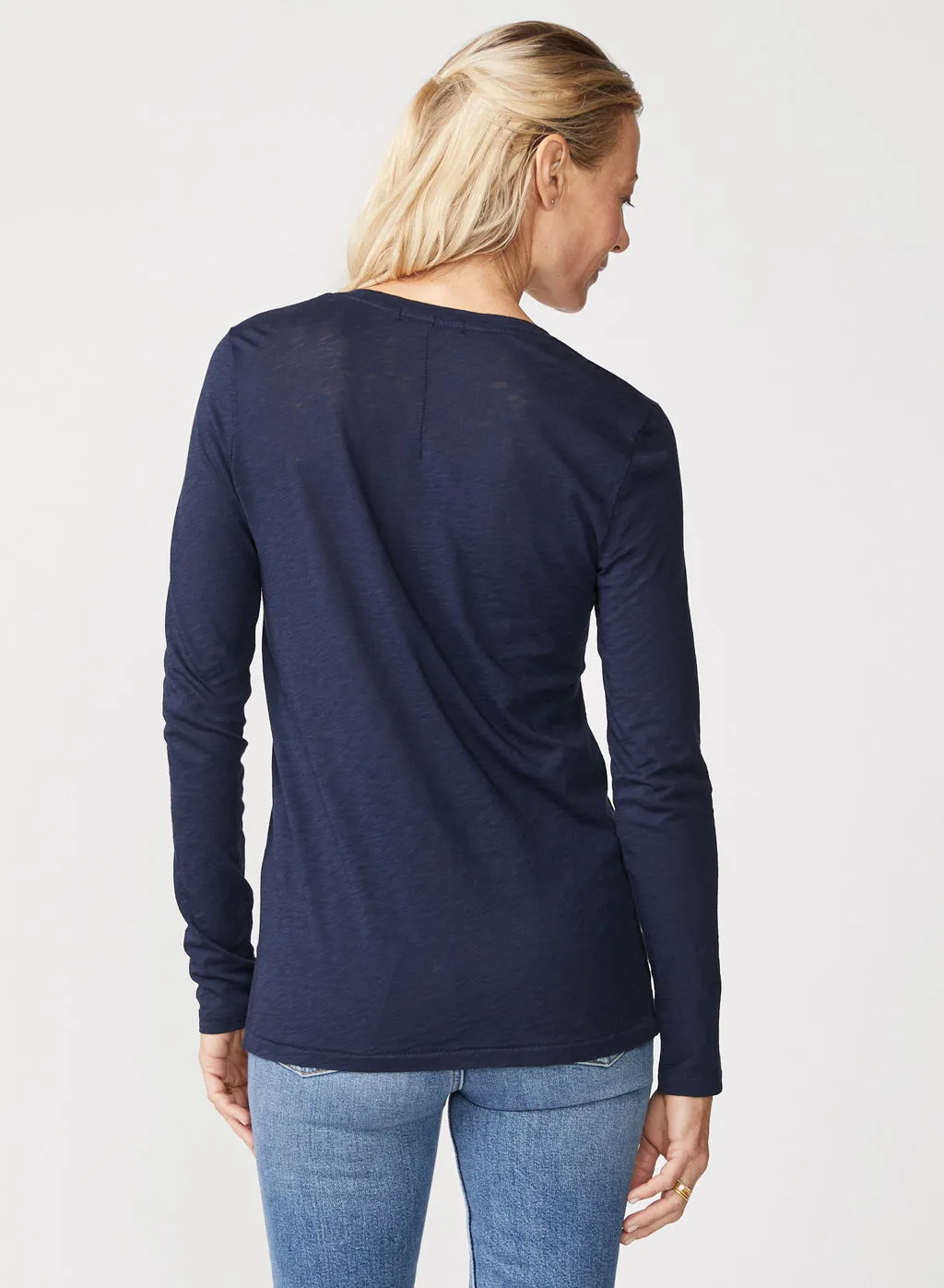 Supima Cotton Slub Jersey Long Sleeve V-Neck in New Navy sold by Stateside product image thumbnail 3