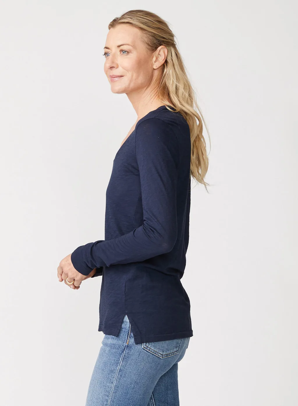 Supima Cotton Slub Jersey Long Sleeve V-Neck in New Navy sold by Stateside product image thumbnail 2