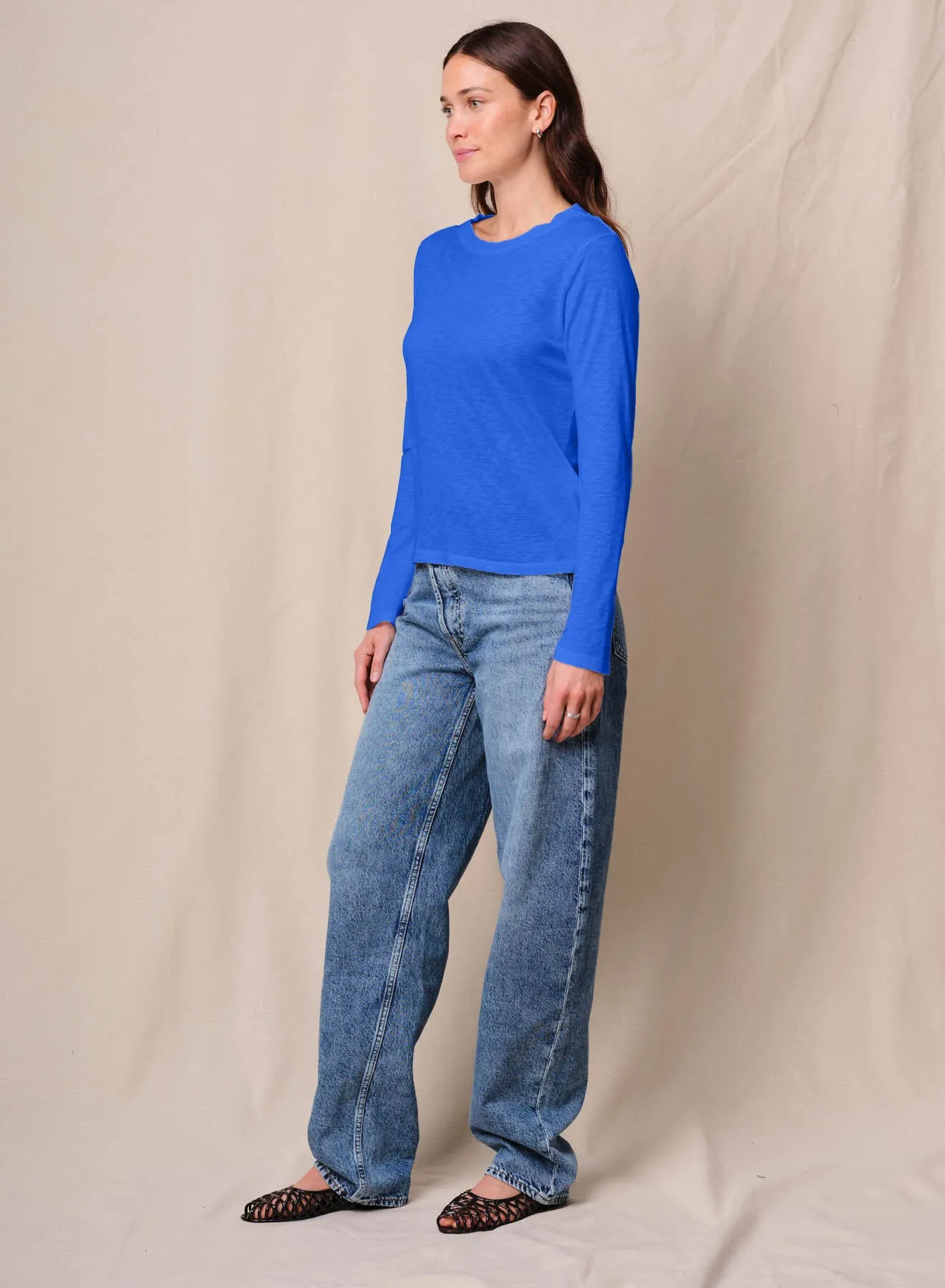 Supima Slub Jersey Long Sleeve Crew in Cobalt sold by Stateside product image thumbnail 3