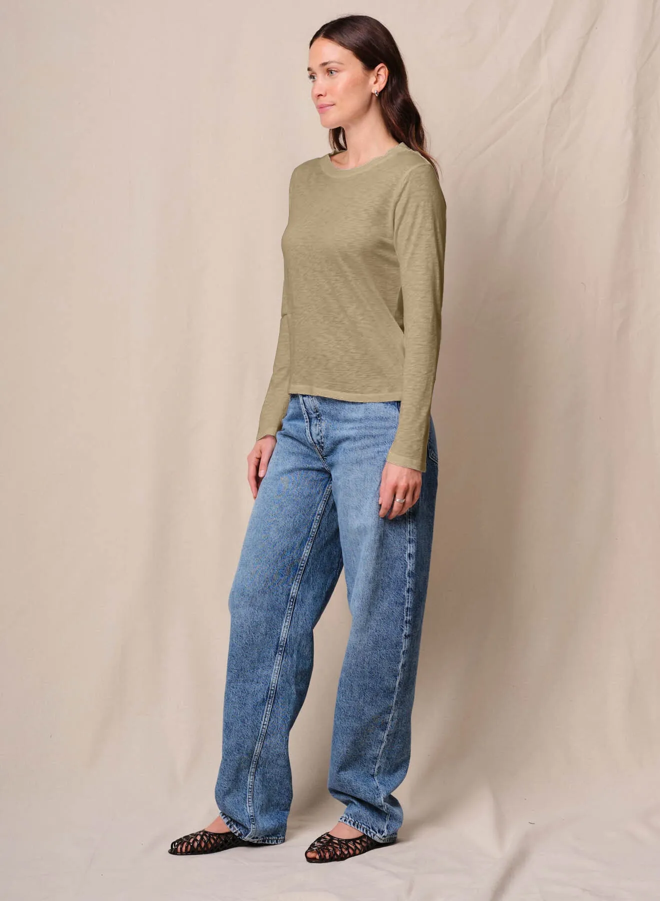 Supima Slub Jersey Long Sleeve Crew in Bay Leaf sold by Stateside product image thumbnail 3