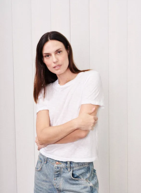 Supima Cotton Slub Short Sleeve Crew in White made by Stateside