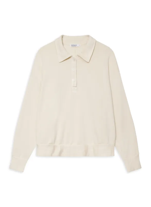 Softest Fleece Oversized Polo in Cream made by Stateside