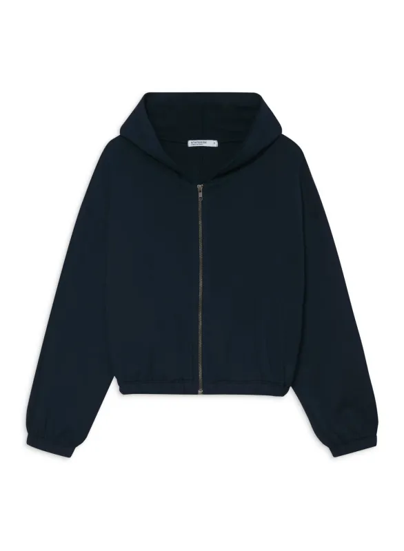 Softest Fleece Crop Zip Hoodie in New Navy sold by Stateside