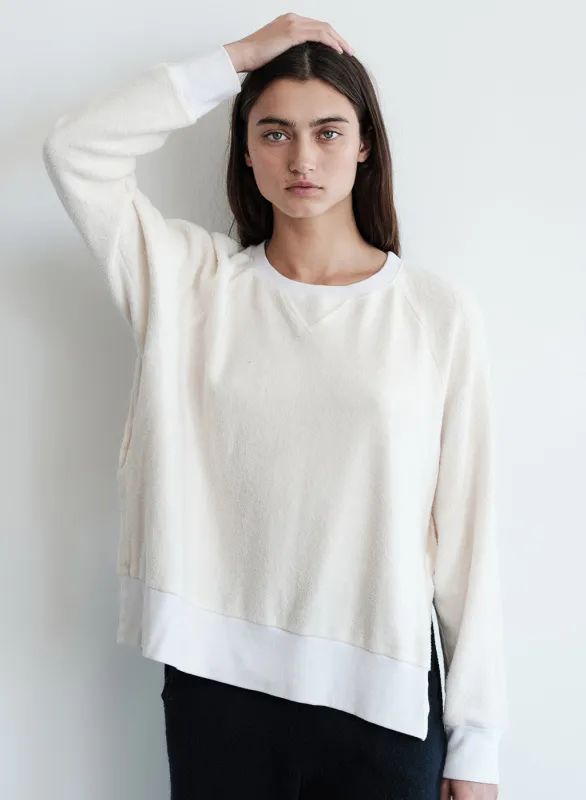 Sherpa Raglan Side Slit Sweatshirt in Cream sold by Stateside