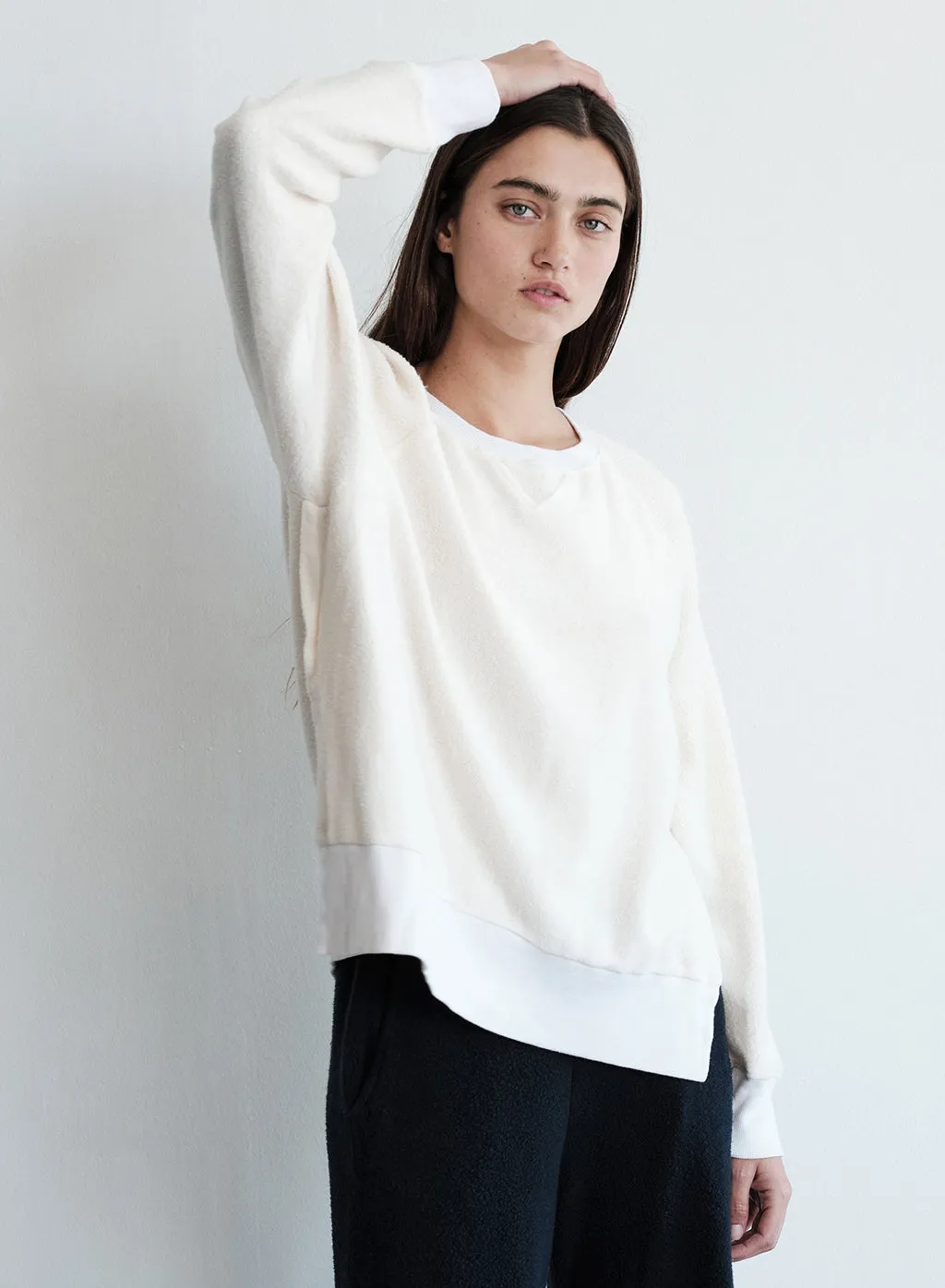 Sherpa Raglan Side Slit Sweatshirt in Cream sold by Stateside product image thumbnail 2