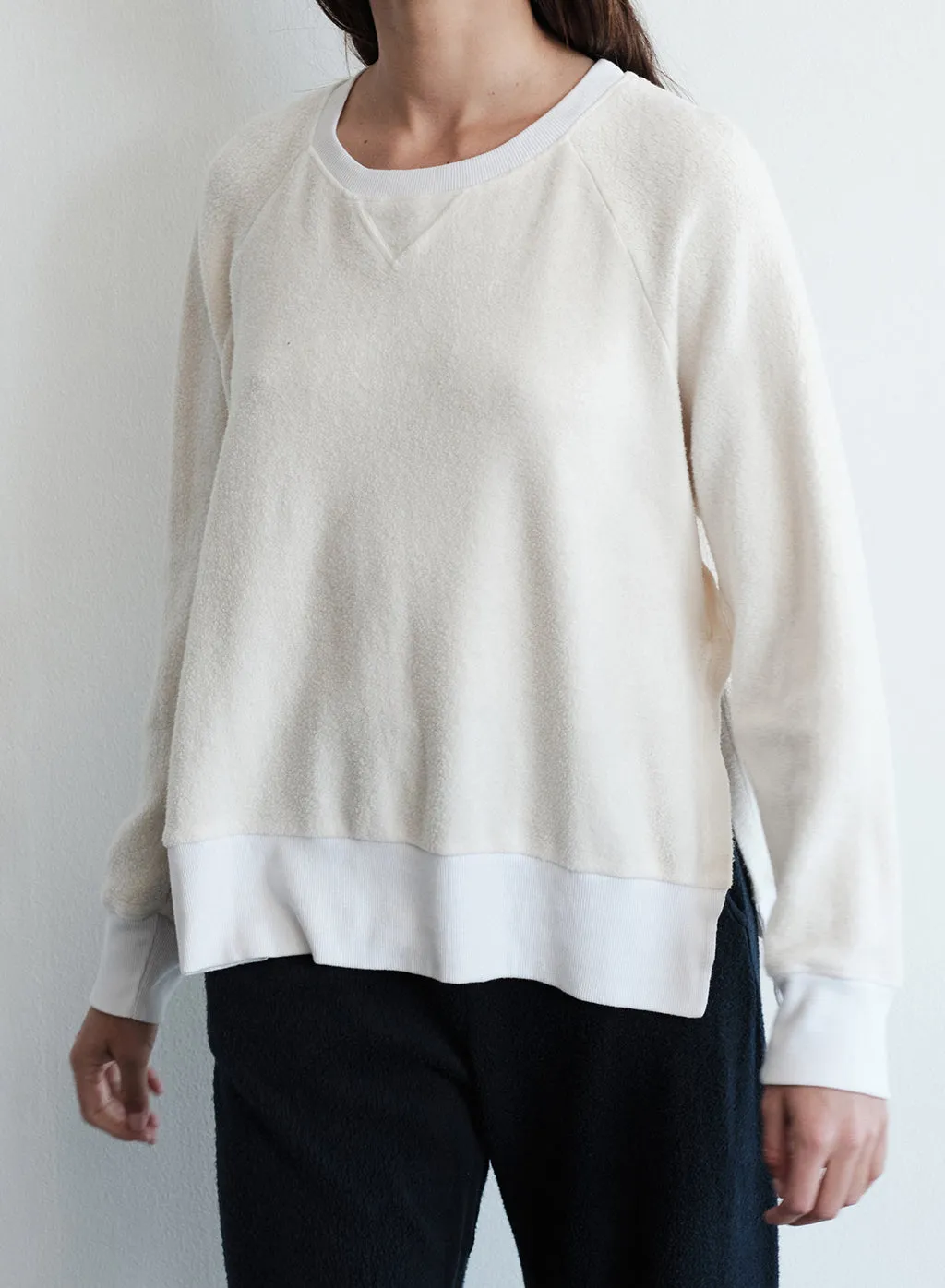 Sherpa Raglan Side Slit Sweatshirt in Cream sold by Stateside product image thumbnail 3