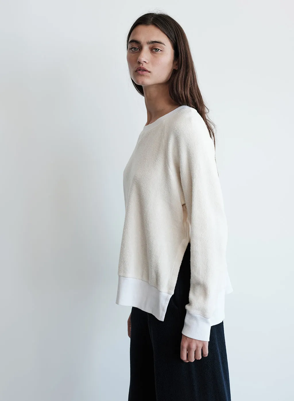 Sherpa Raglan Side Slit Sweatshirt in Cream sold by Stateside product image thumbnail 5