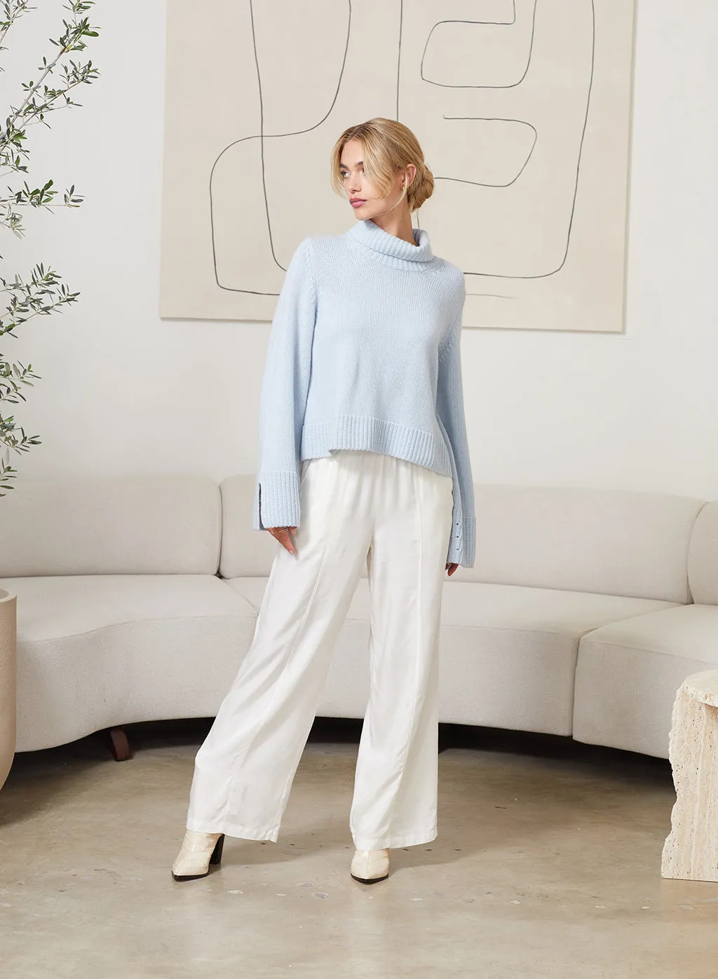 Stateside Cozy Cashmere Blend Turtleneck Sweater in Winter Sky sold by Stateside