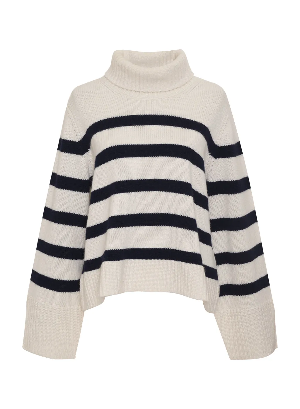 Cozy Cashmere Blend Stripe Turtleneck Sweater in Navy Stripe sold by Stateside product image thumbnail 3