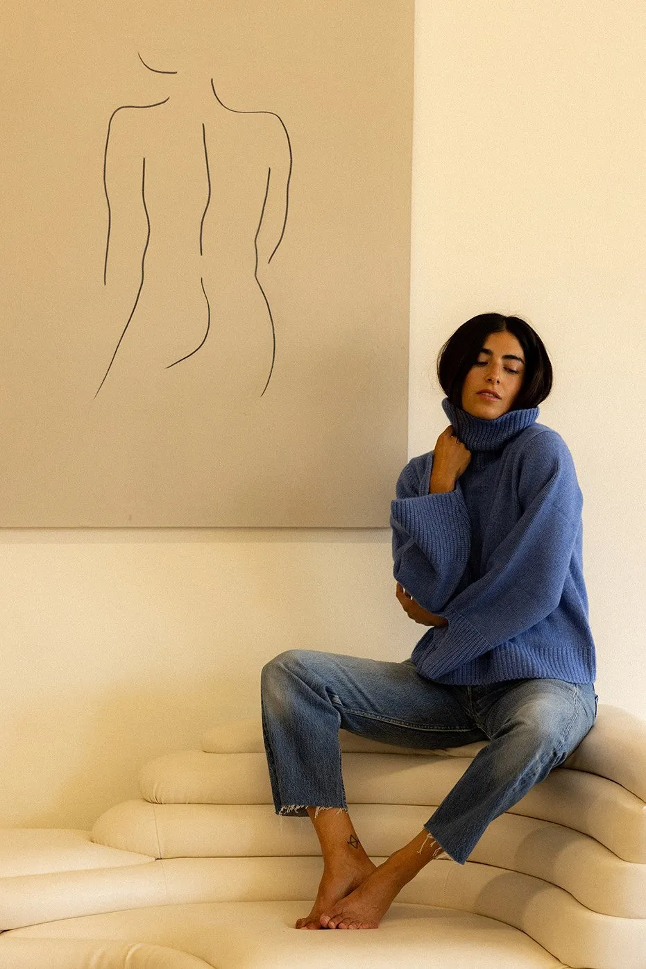Cozy Cashmere Turtleneck Sweater in Powder Blue sold by Stateside