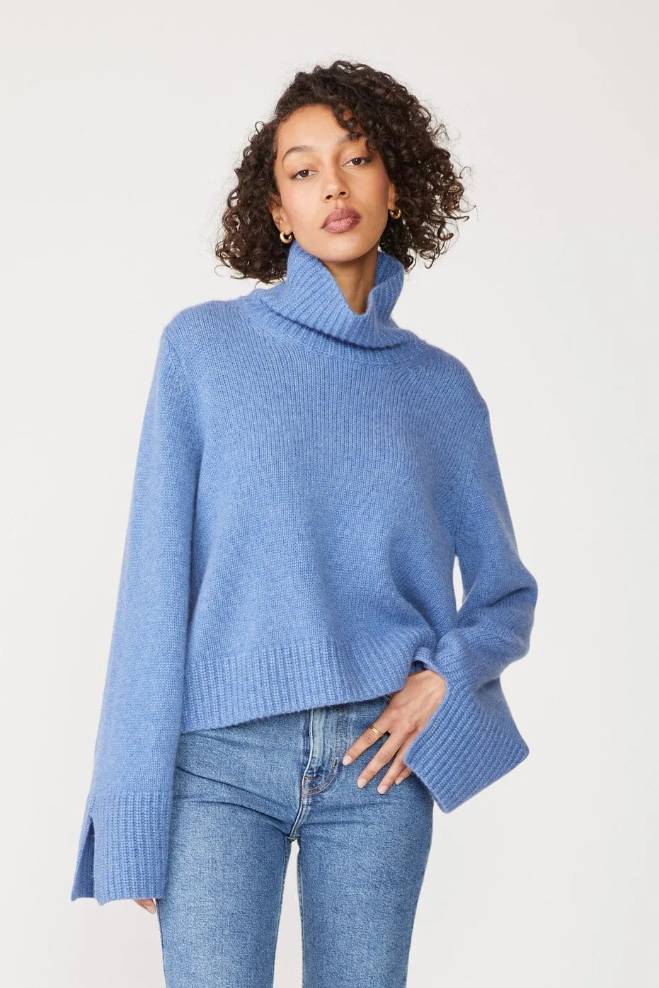 Cozy Cashmere Turtleneck Sweater in Powder Blue sold by Stateside product image thumbnail 3