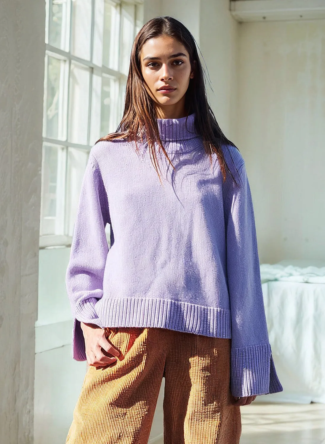 Cozy Cashmere Blend Turtleneck Sweater in Iris sold by Stateside