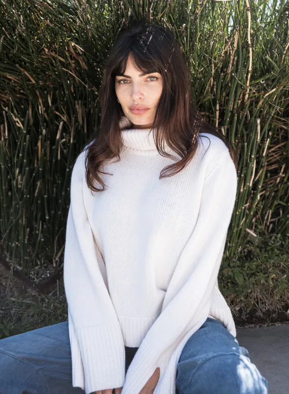Cozy Cashmere Blend Turtleneck Sweater in Cream sold by Stateside