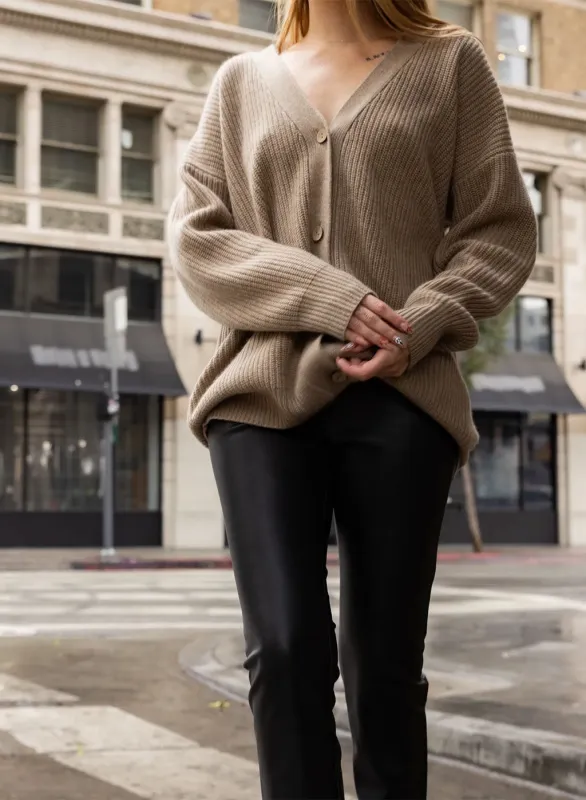 Ribbed Cashmere Oversized Cardigan Sweater in Camel sold by Stateside