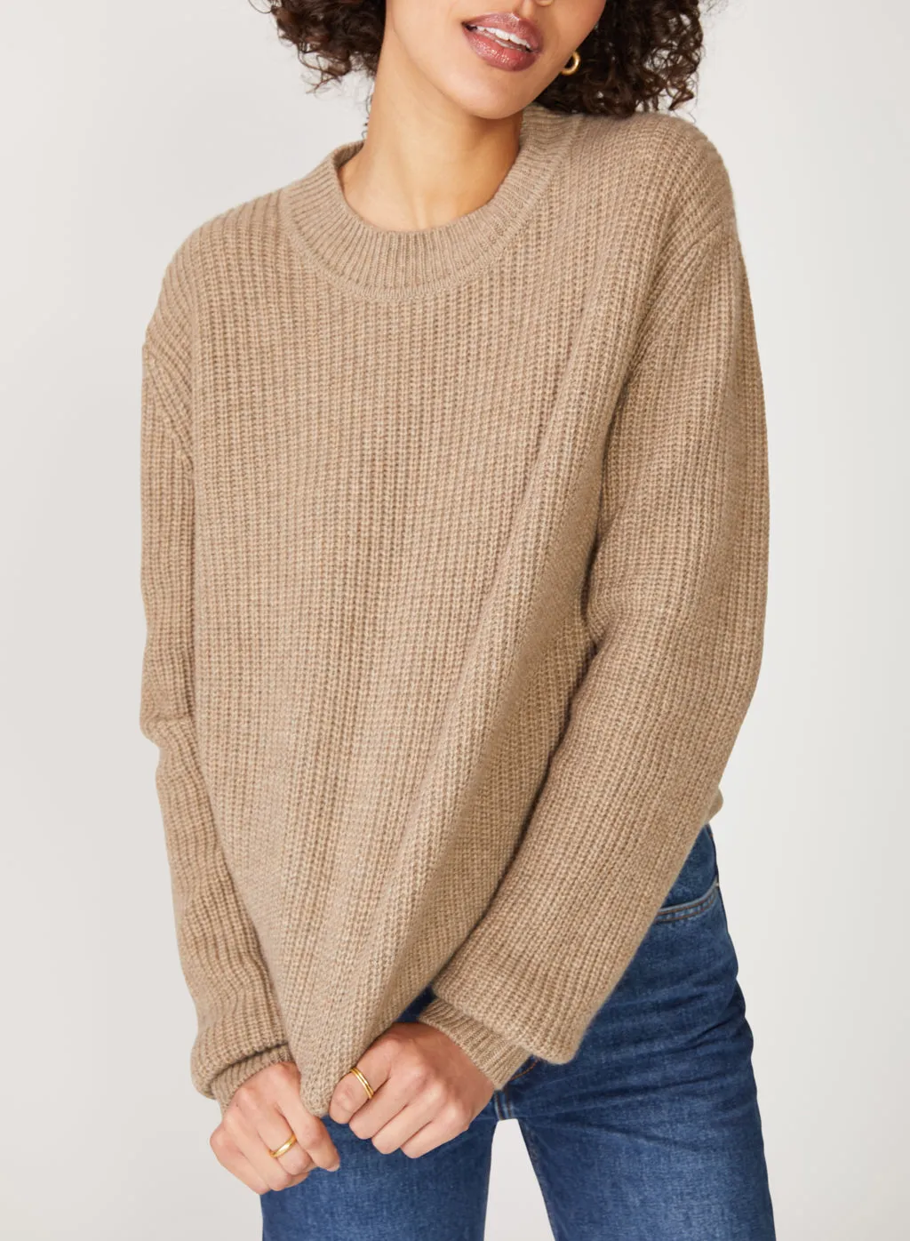 Ribbed Cashmere Tall Collar Sweater in Camel sold by Stateside product image thumbnail 3