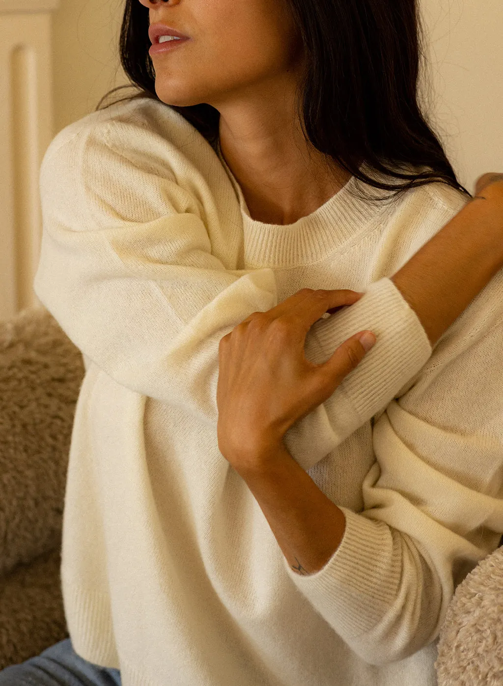 Stateside Brushed Cashmere Crew Sweater in Cream sold by Stateside product image thumbnail 3
