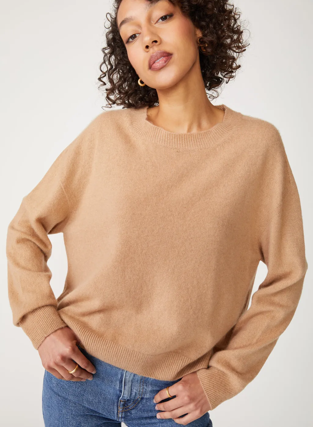 Brushed Cashmere Crew Sweater in Camel sold by Stateside product image thumbnail 4