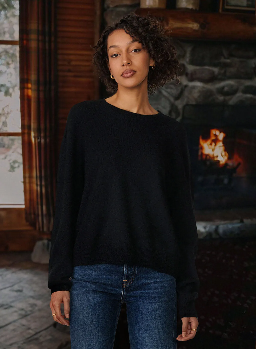 Brushed Cashmere Crew Sweater in Black sold by Stateside