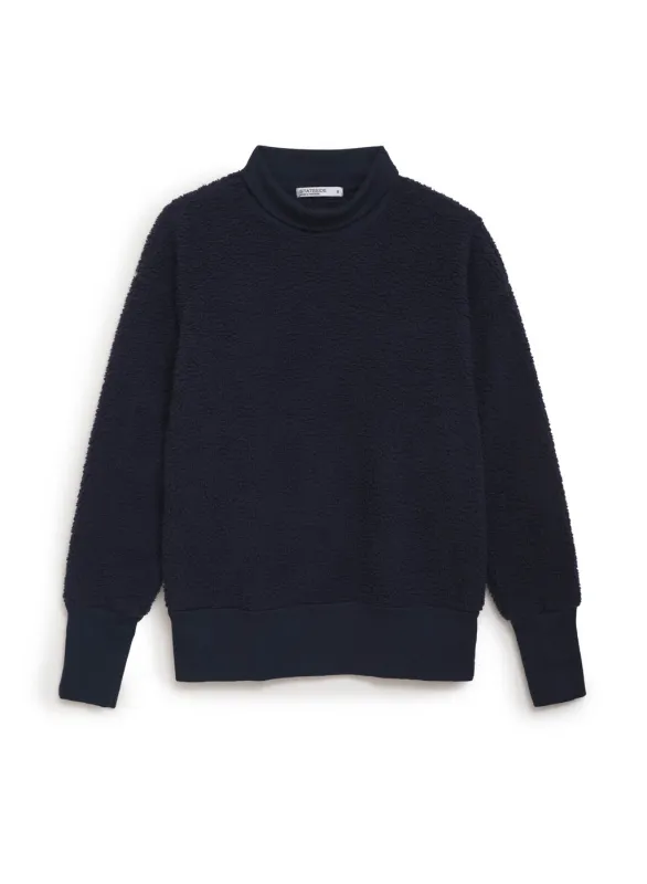 Double Faced Sherpa Long Sleeve Mock Neck Top in New Navy sold by Stateside
