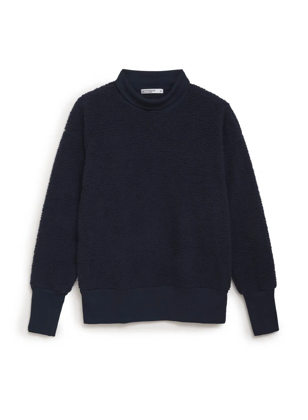 Double Faced Sherpa Long Sleeve Mock Neck Top in New Navy sold by Stateside