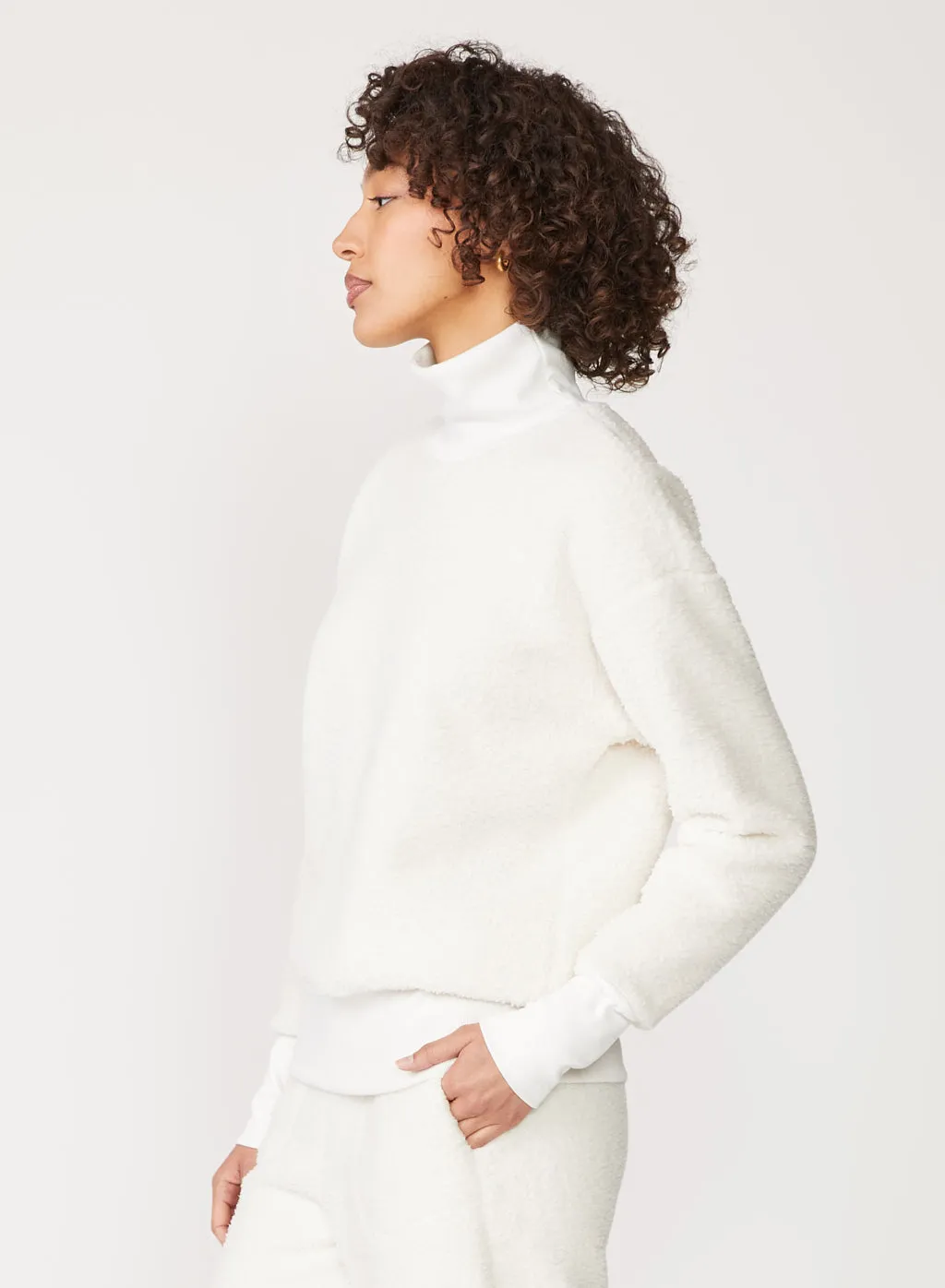 Double Faced Sherpa Long Sleeve Mock Neck Top in Cream sold by Stateside product image thumbnail 2