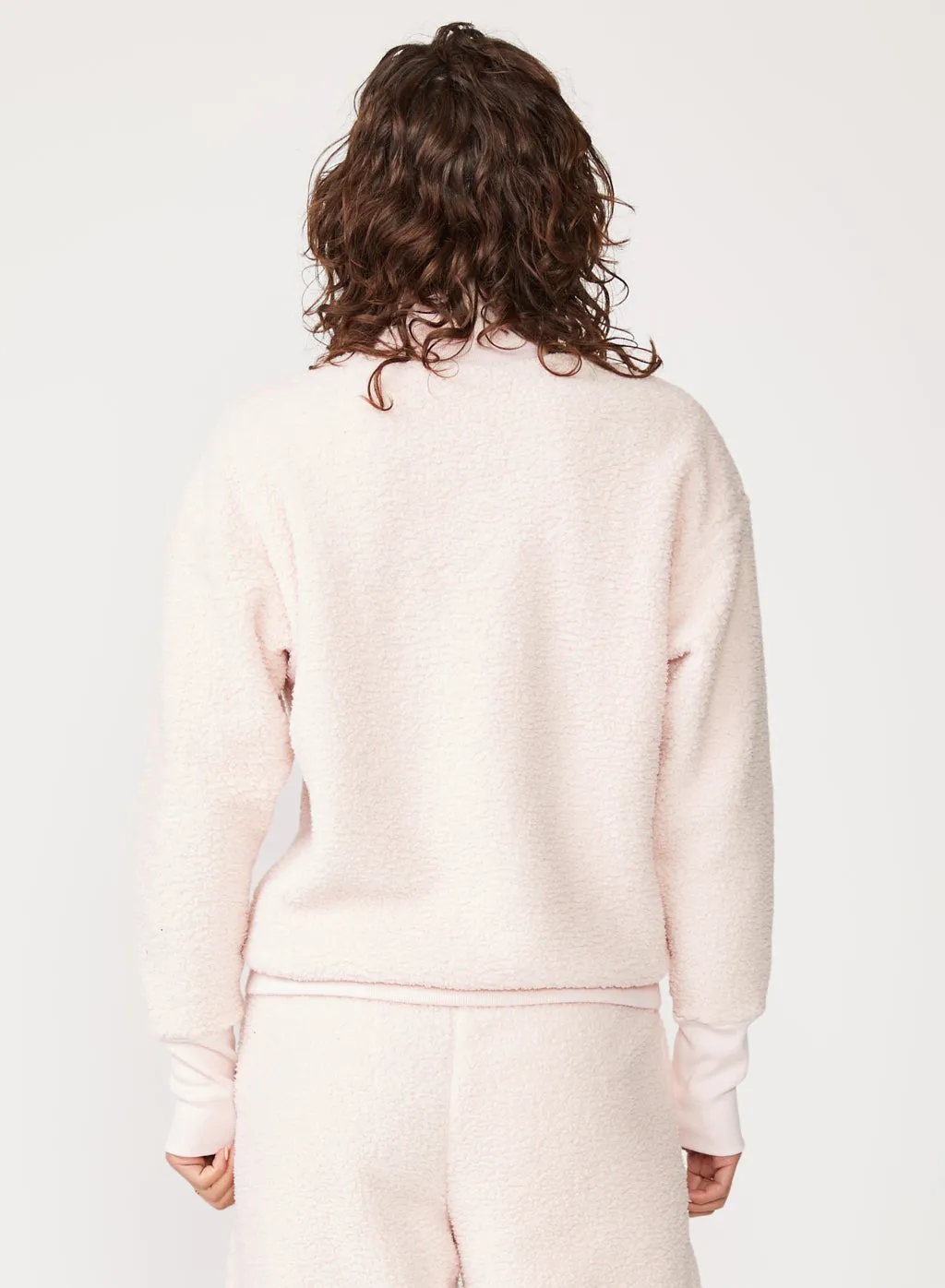 Double Faced Sherpa Long Sleeve Mock Neck Top in Chalk Pink sold by Stateside product image thumbnail 4