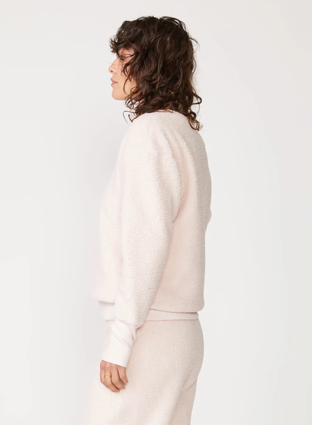 Double Faced Sherpa Long Sleeve Mock Neck Top in Chalk Pink sold by Stateside product image thumbnail 3