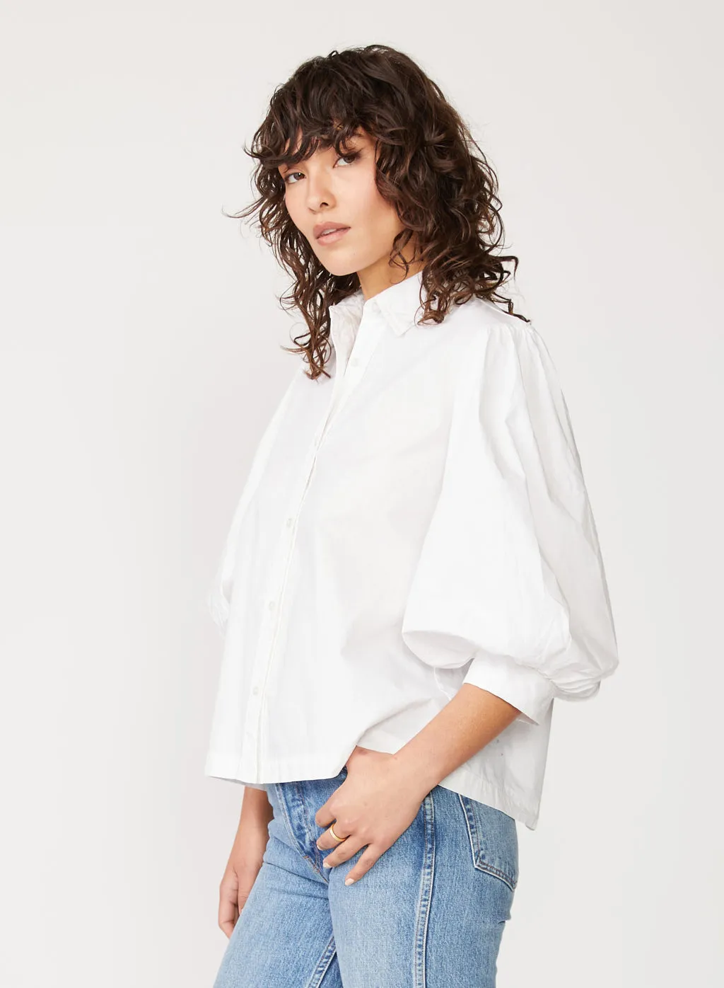 Structured Poplin Puff Sleeve Shirt in White sold by Stateside product image thumbnail 4