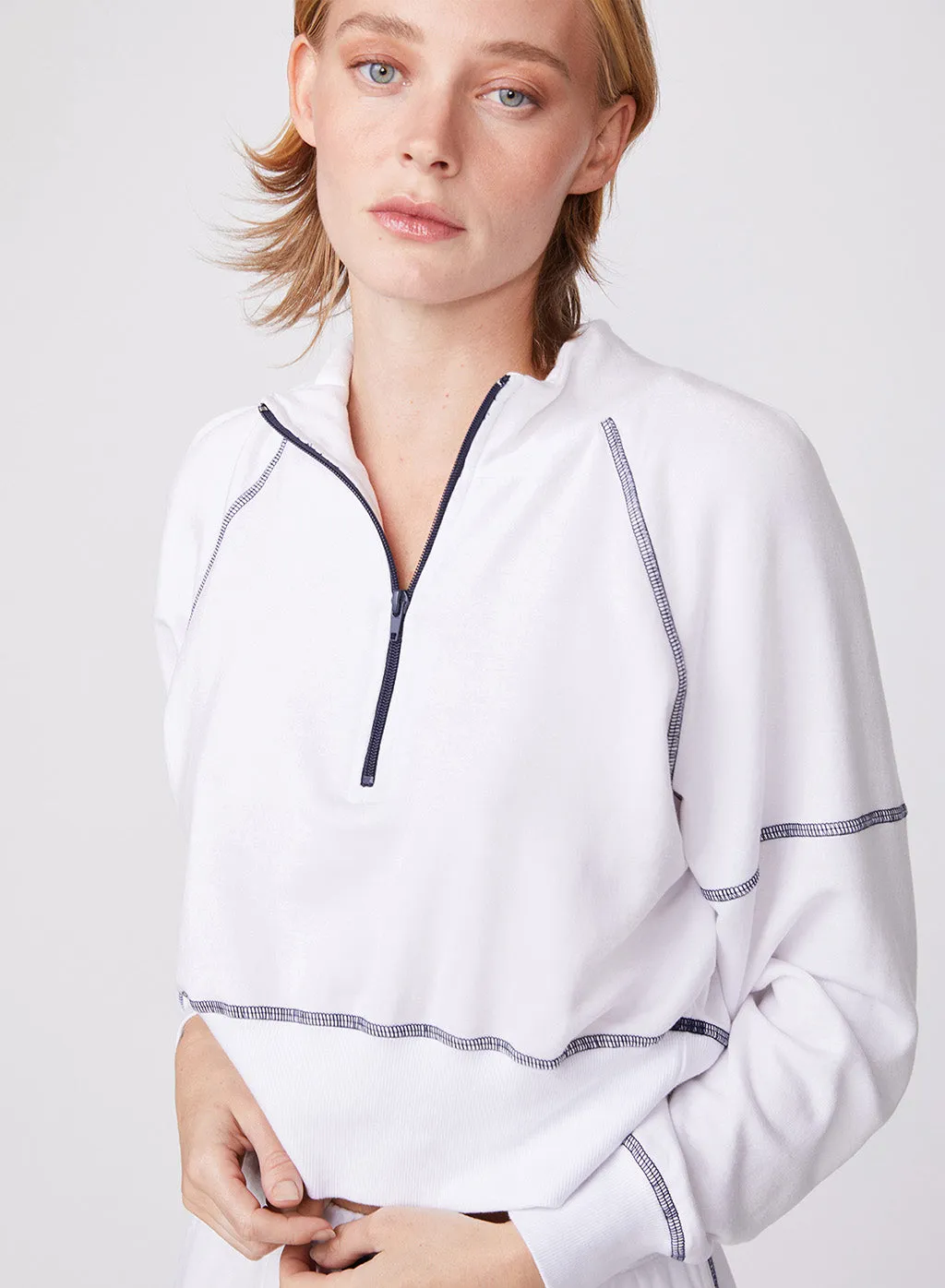 Softest Fleece Cropped Half-Zip Pullover with Contrast in White sold by Stateside product image thumbnail 3