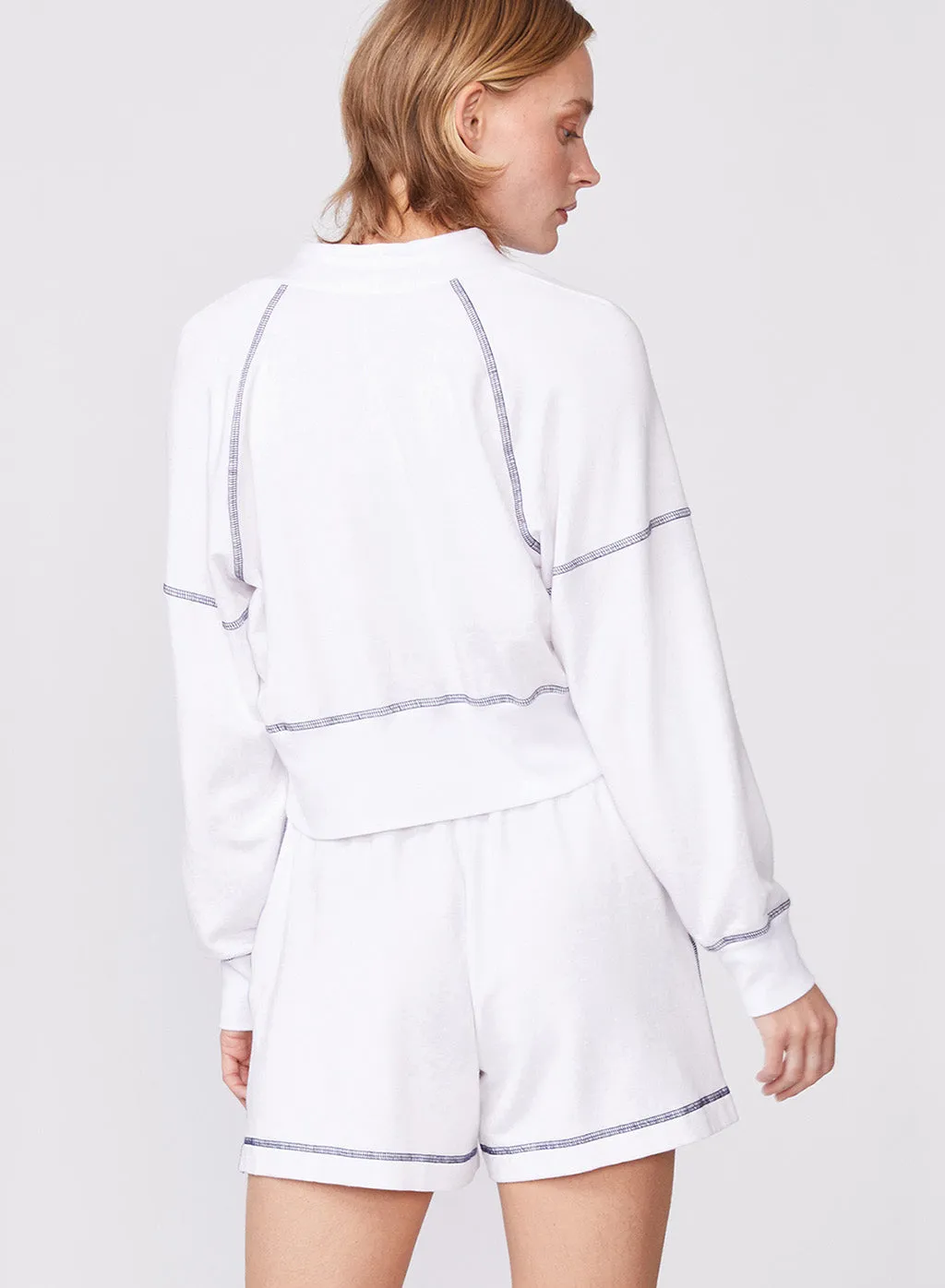 Softest Fleece Cropped Half-Zip Pullover with Contrast in White sold by Stateside product image thumbnail 5