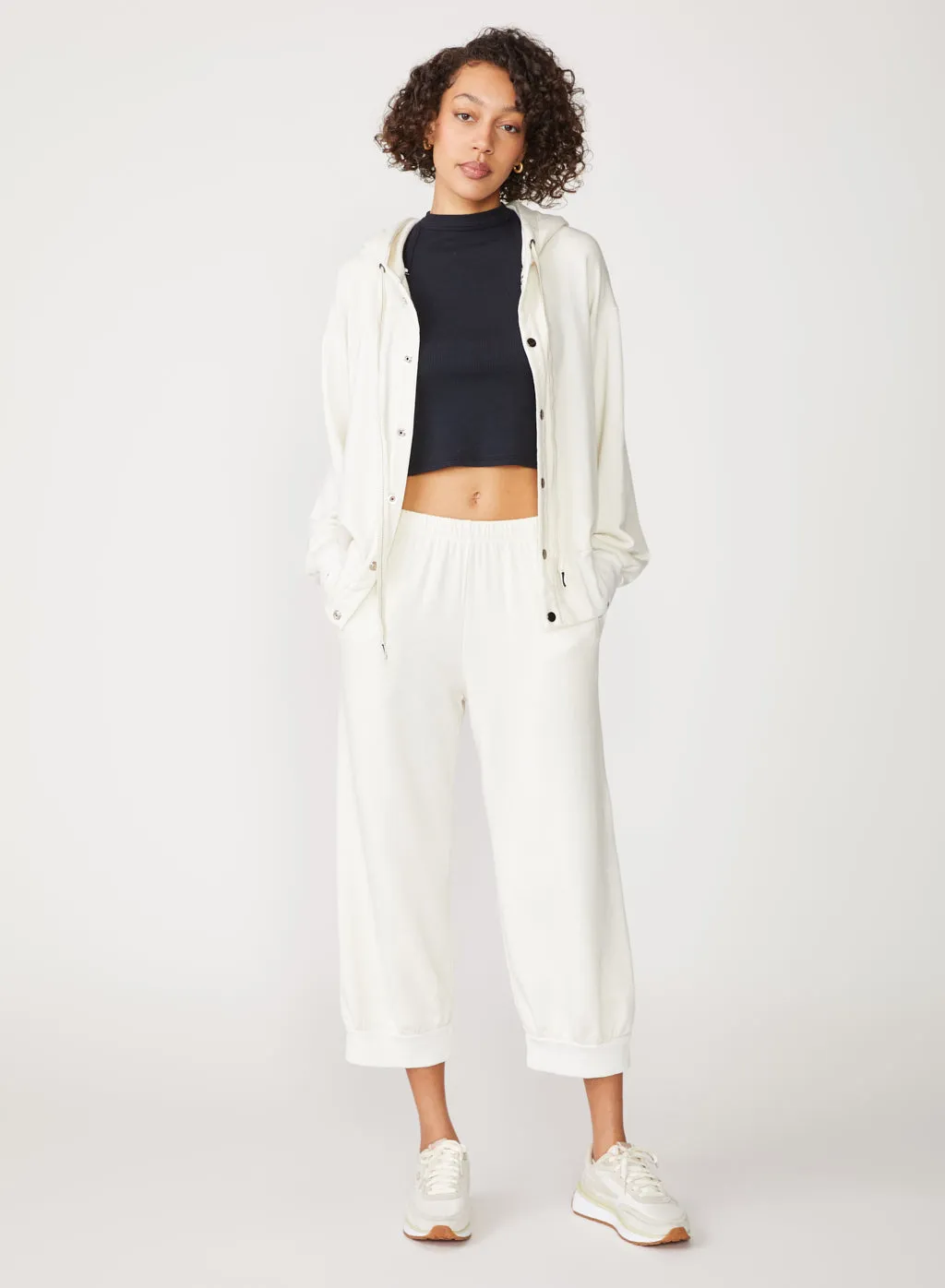 Softest Fleece Wide Leg Pull-On Pant in Cream sold by Stateside