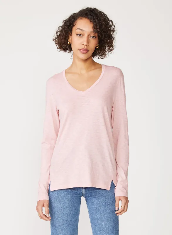 Supima Slub Jersey Long Sleeve V-Neck in Chalk Pink sold by Stateside