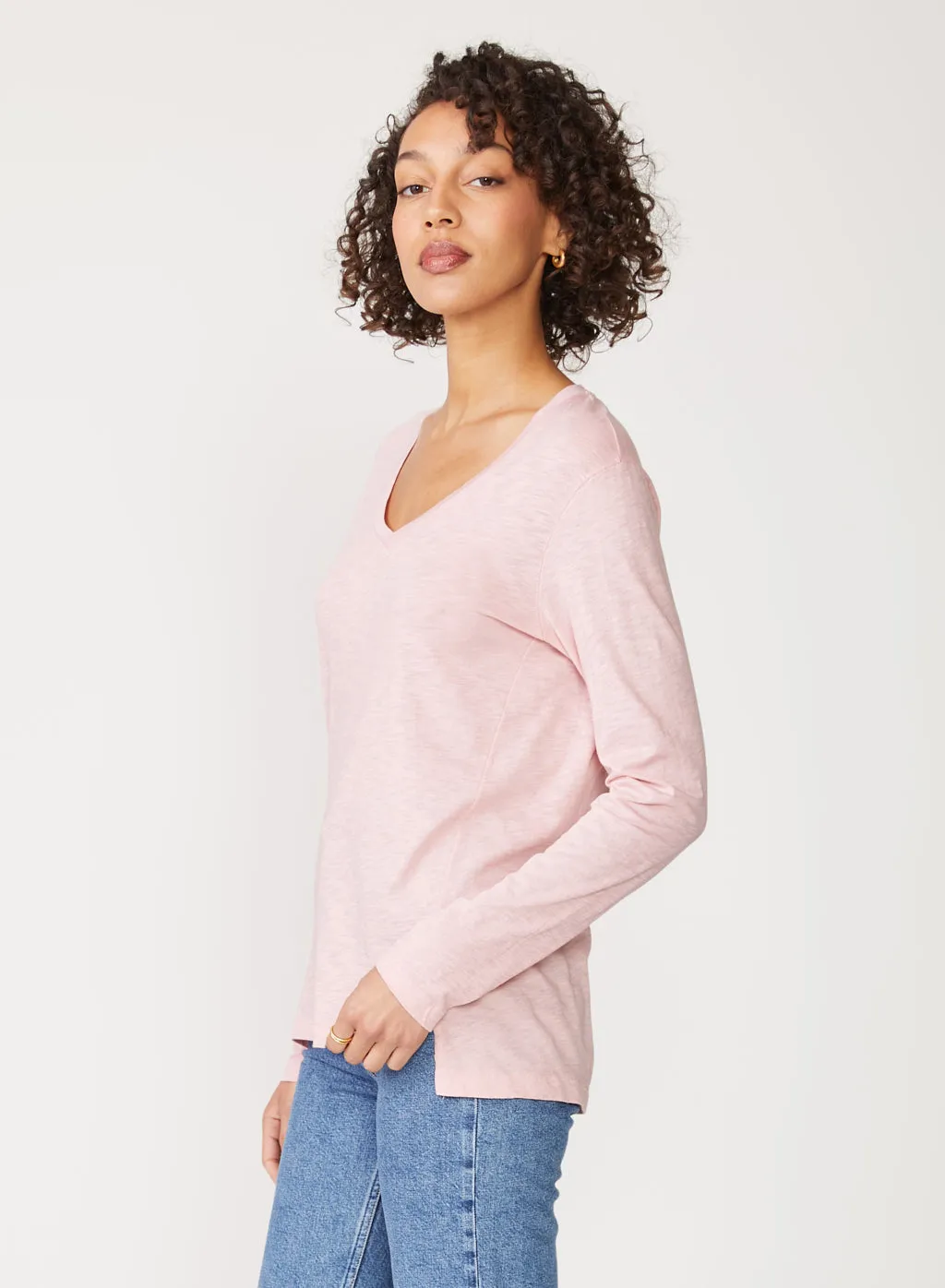 Supima Slub Jersey Long Sleeve V-Neck in Chalk Pink sold by Stateside product image thumbnail 2