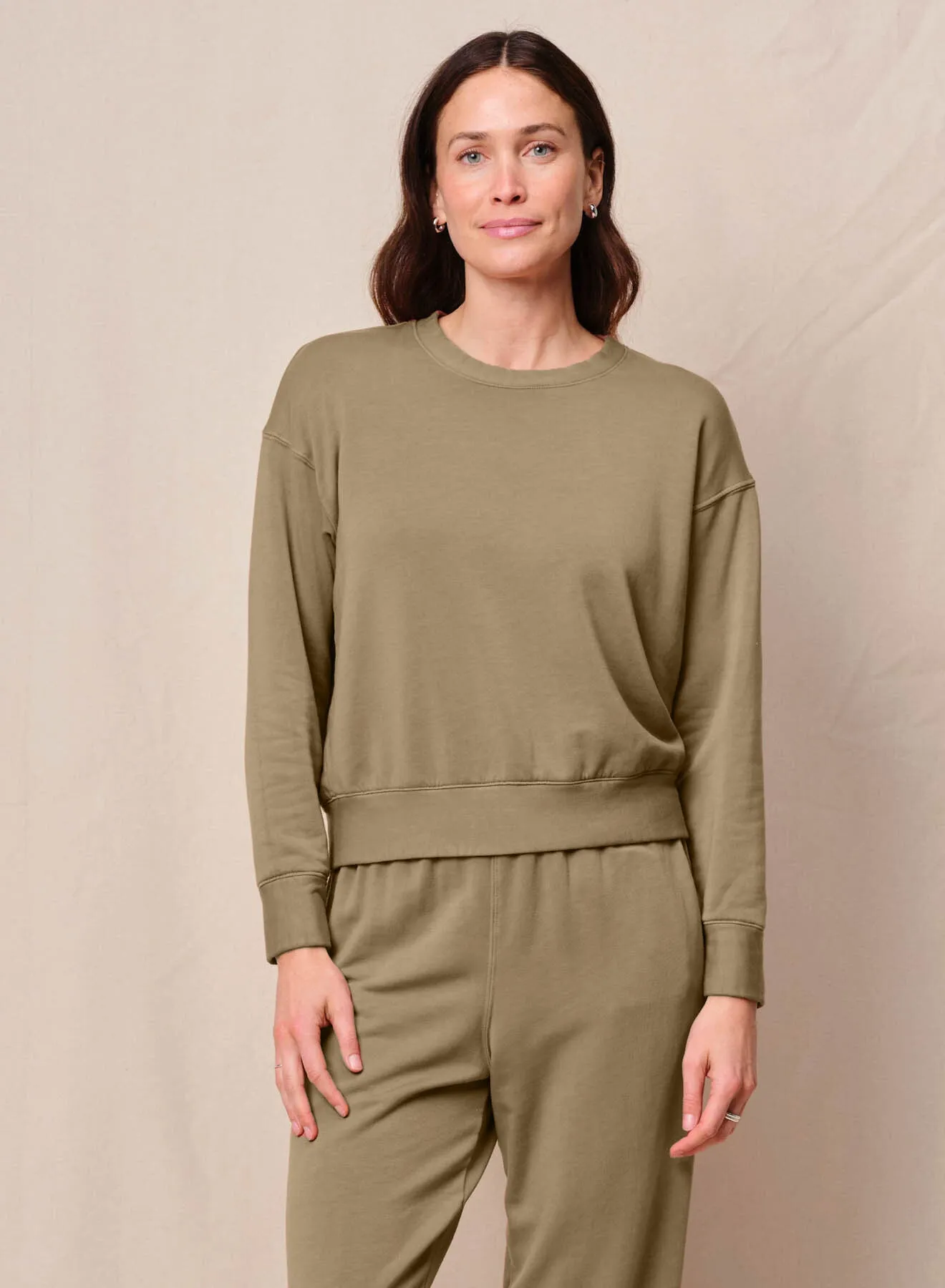 Softest Fleece Crewneck Pullover in Bay Leaf sold by Stateside