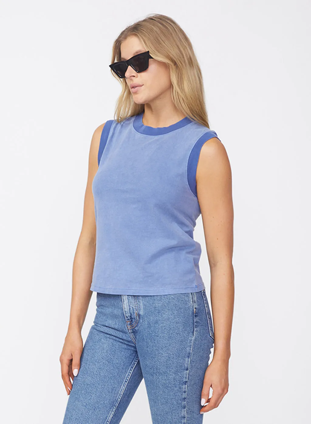 Cloud Jersey Wide Banded Tank in Sea sold by Stateside product image thumbnail 2