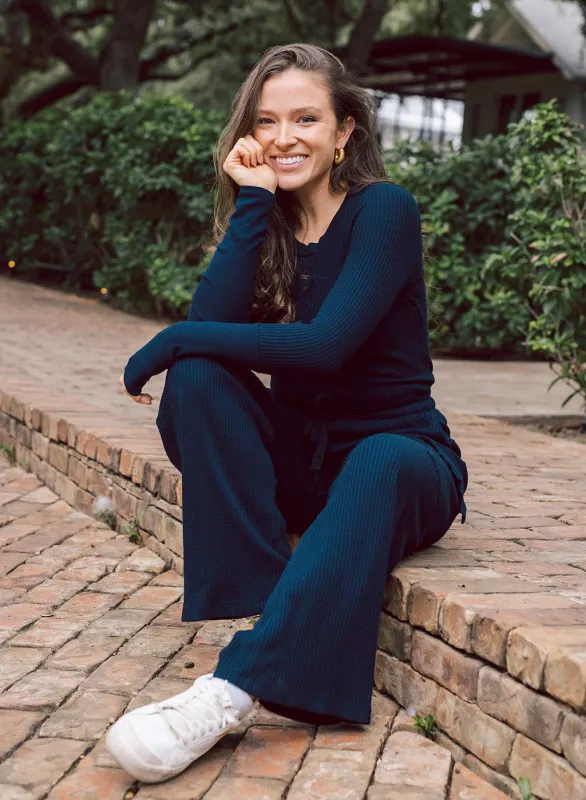 Luxe Thermal Long Sleeve Scoop Neck in New Navy made by Stateside