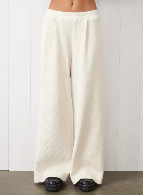 Jasper Knit Cord Wide Leg Trouser in Cream made by Stateside