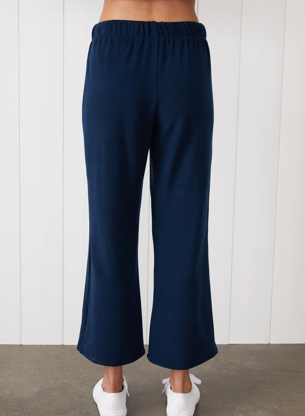 Honeyluxe Drawstring Cropped Flare Pant in New Navy sold by Stateside product image thumbnail 3