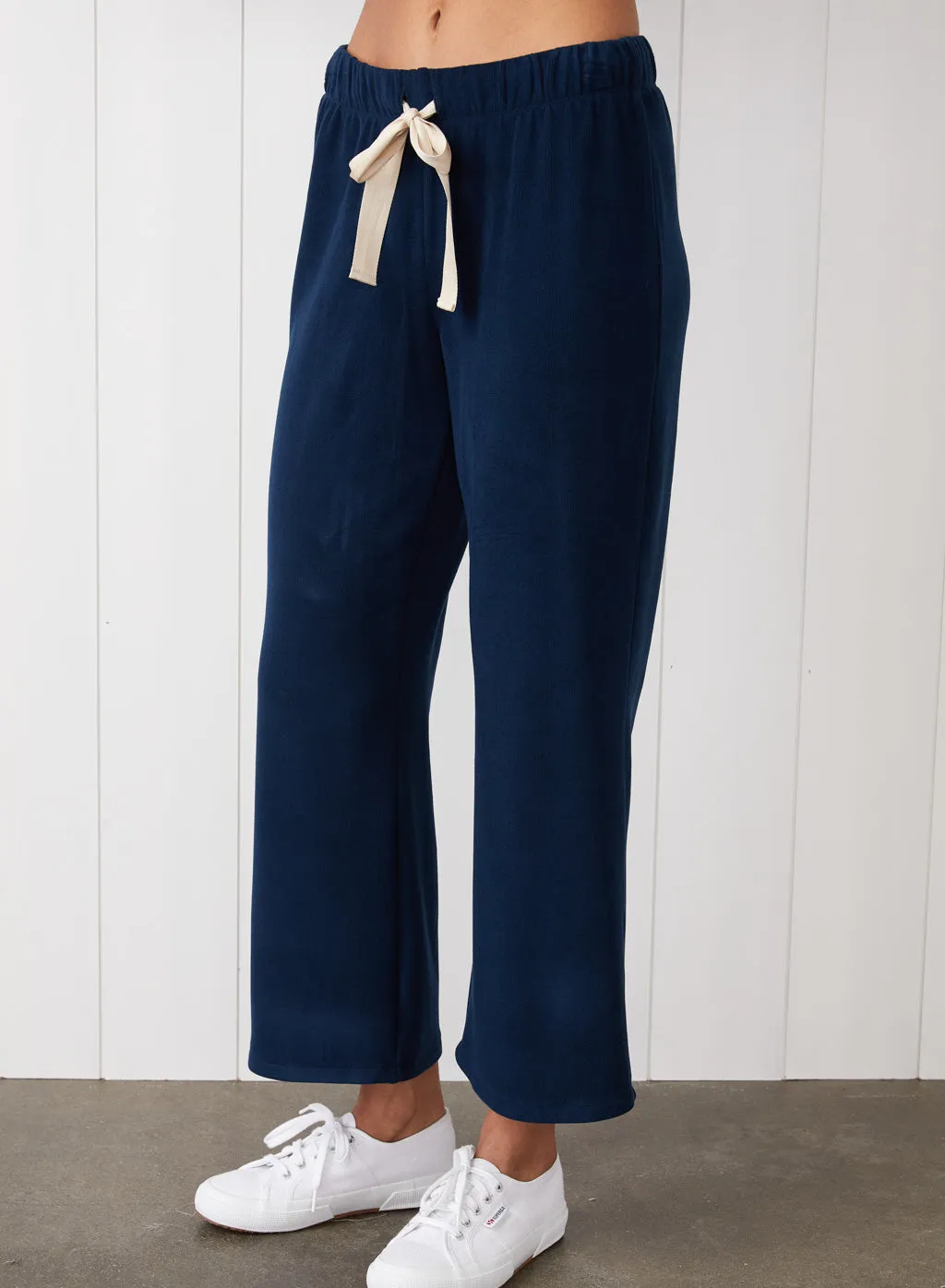 Honeyluxe Drawstring Cropped Flare Pant in New Navy sold by Stateside product image thumbnail 2