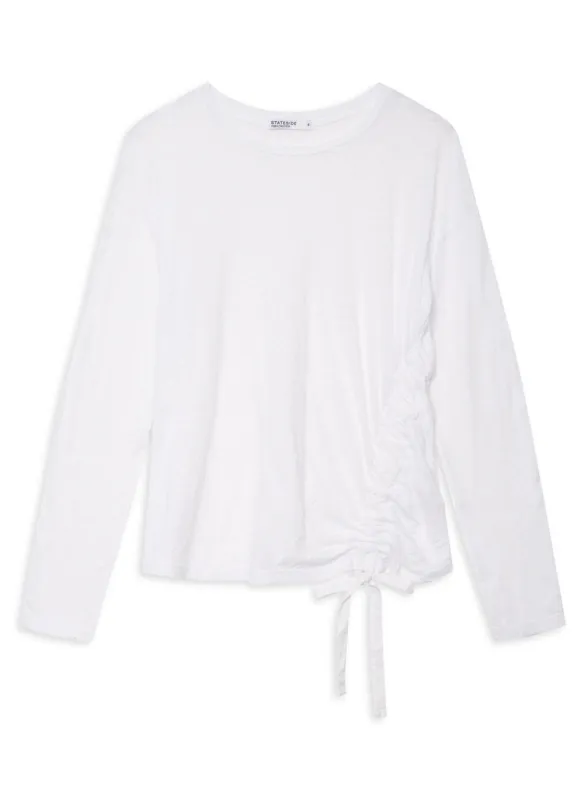 Supima Slub Asymmetric Tie Long Sleeve in White made by Stateside