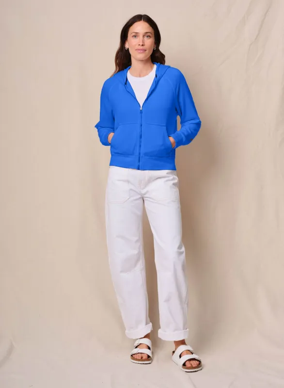 Softest Fleece Raglan Hood Zip Up in Cobalt sold by Stateside