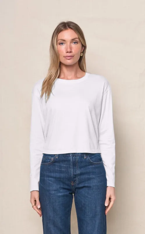 Cloud Jersey Long Sleeve Boxy Crew in White made by Stateside