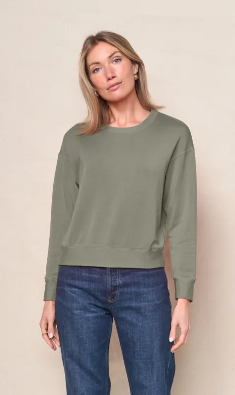 Softest Fleece Crewneck Pullover in Thyme made by Stateside